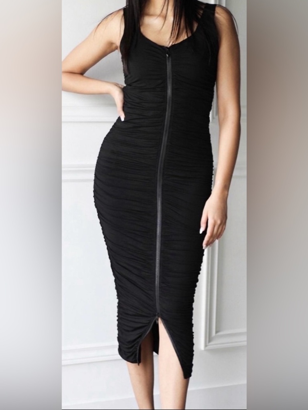 Emmy Deveaux The Ruched Zipper Bodycon Dress | Black